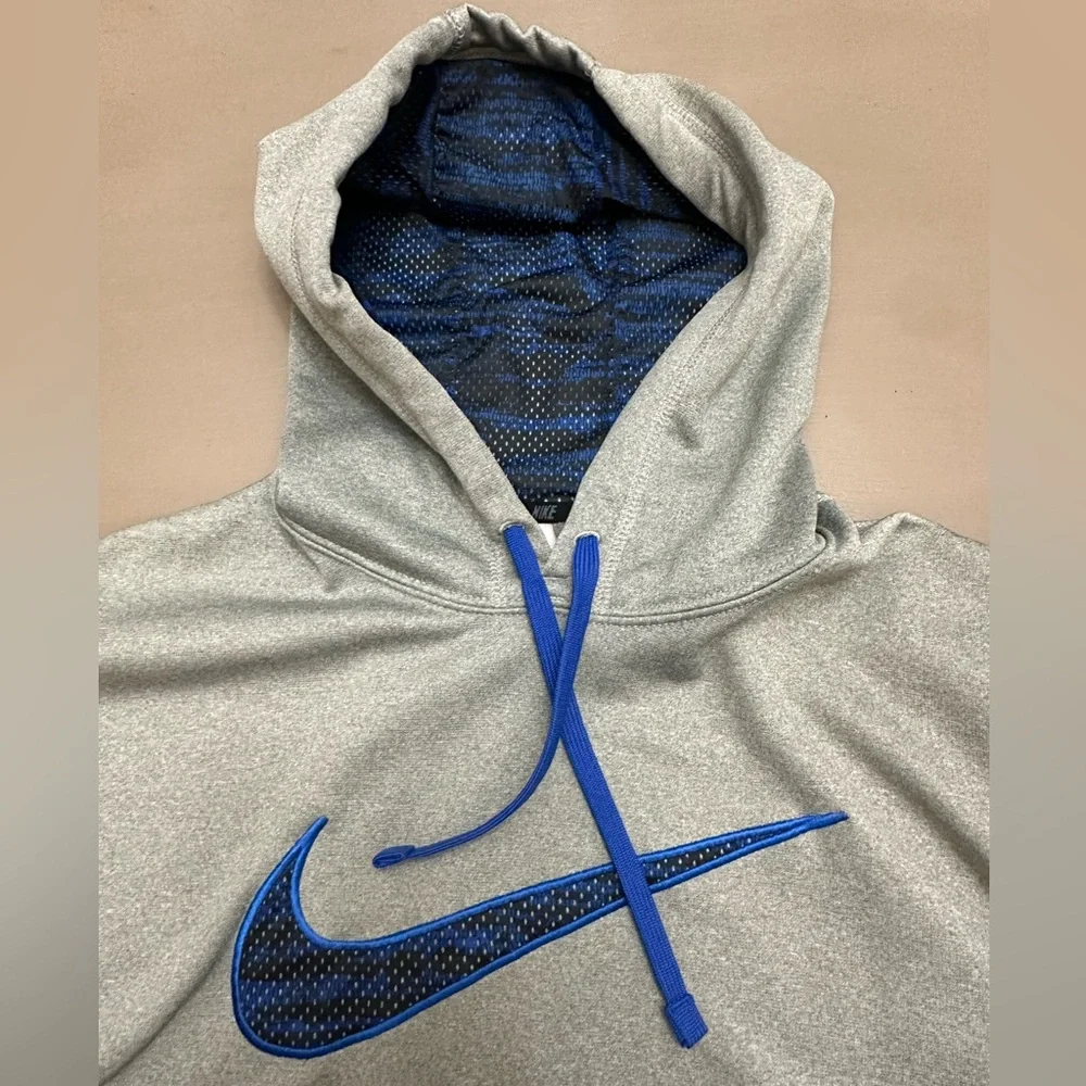 Nike Hoodie Therma-FIT Men's XL Gray Blue Swoosh Pullover Sweatshirt 657533-063